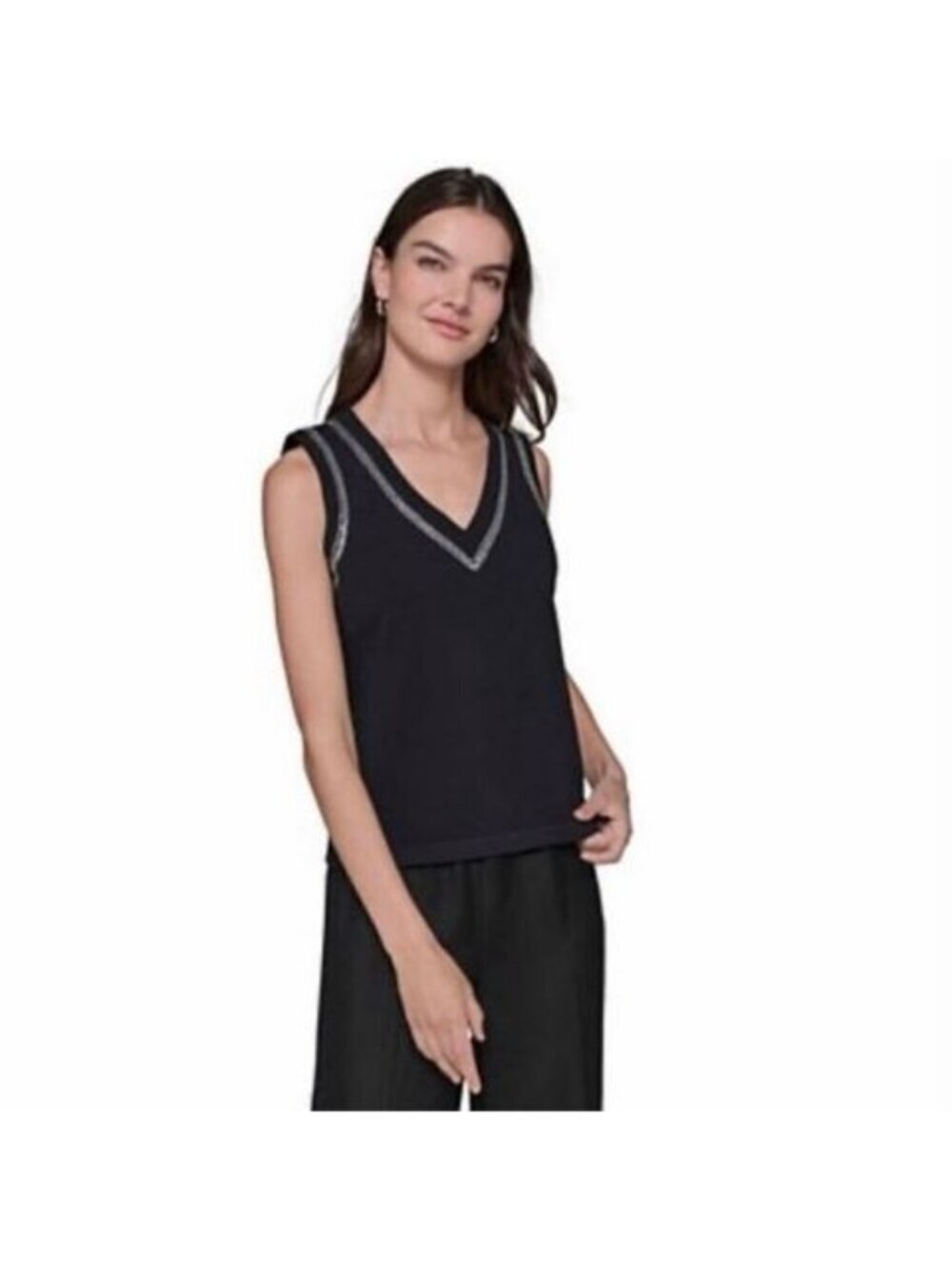 Iris Setlakwe Black V Neck Suede Trim Stretch Shell Tank Top Large